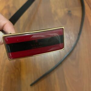 Gucci Red and Black Enamel Rectangular Buckle with Gold Frame